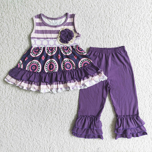 Baby girls purple sleeveless tunic ruffle pants sets
