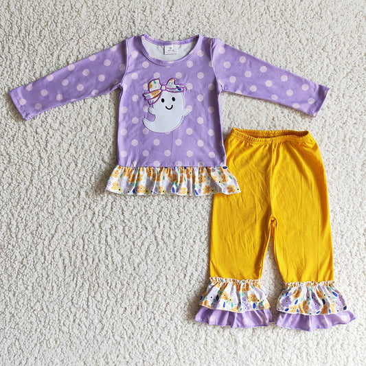 Baby Girls Halloween Ghost lavender dots pants sets