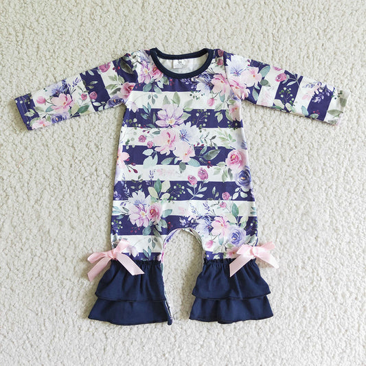 Baby girls purple floral stripe rompers