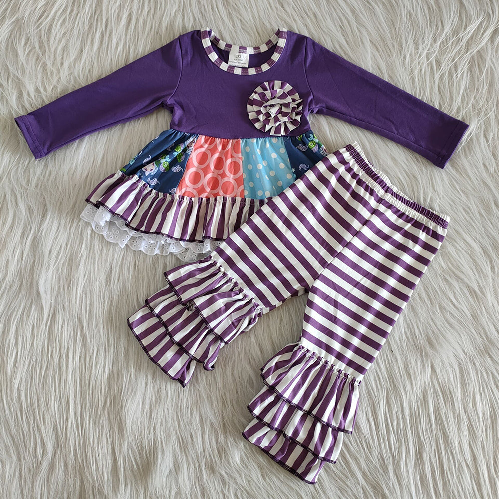 Purple patchwork stripe pants sets