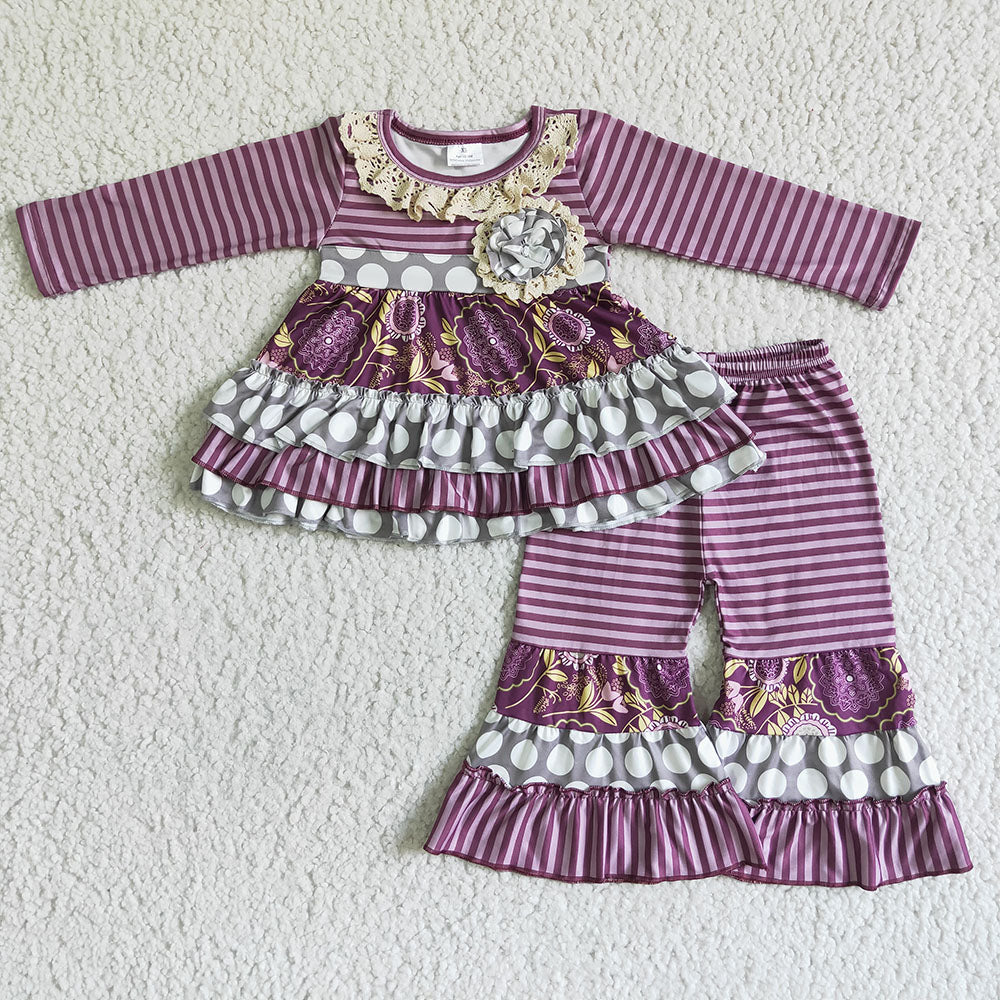 Baby Girls purple bell pants tunic flower clothes sets