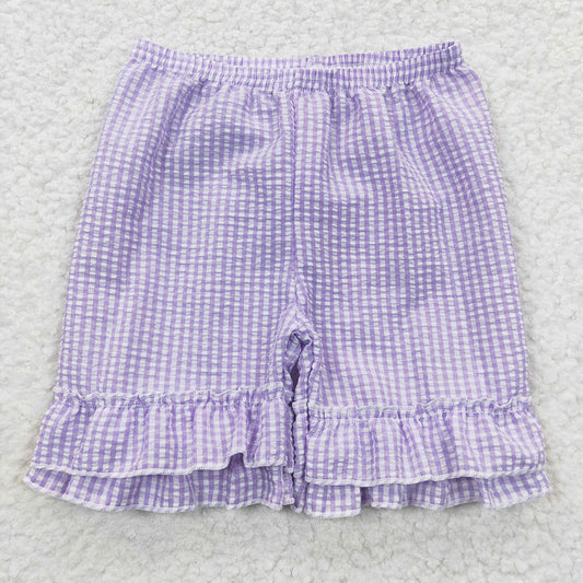 Baby Girls Lavender Ruffle Plaid Seersucker Fabric Shorts