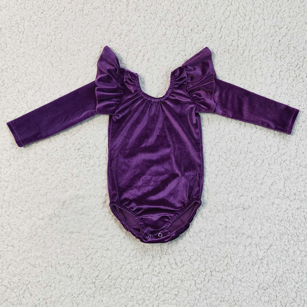 Baby girls Purple Velvet Long Sleeve Leotards Rompers