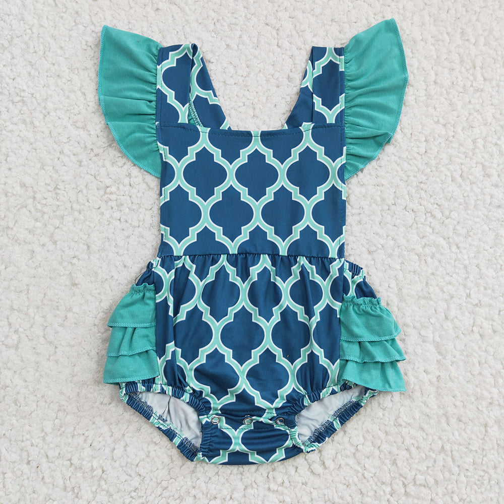 Baby Girls Quatrefoil Triple Ruffle Bubbles Rompers