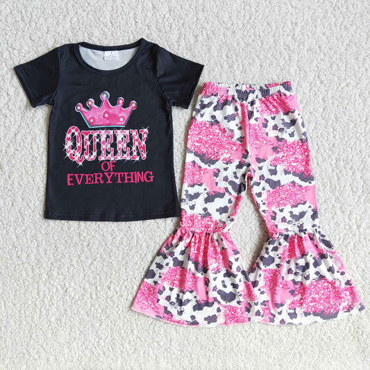 Baby Girls pink black queen of everything bell pants sets