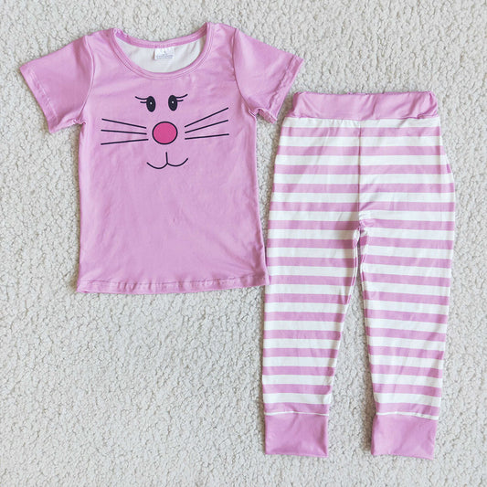 Easter girls bunny face pajamas sets