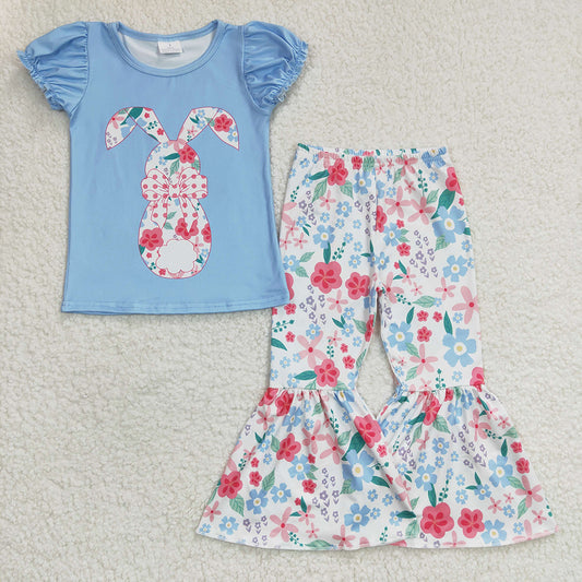 Baby Girls Easter Rabbit Floral Bell Bottom Pants Clothes Sets