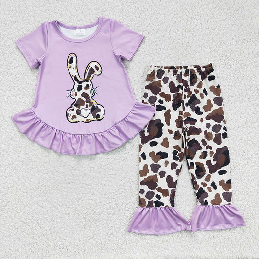 Children Easter Bunny Purple Cow Pants Clothing Sets(can choose bag here)