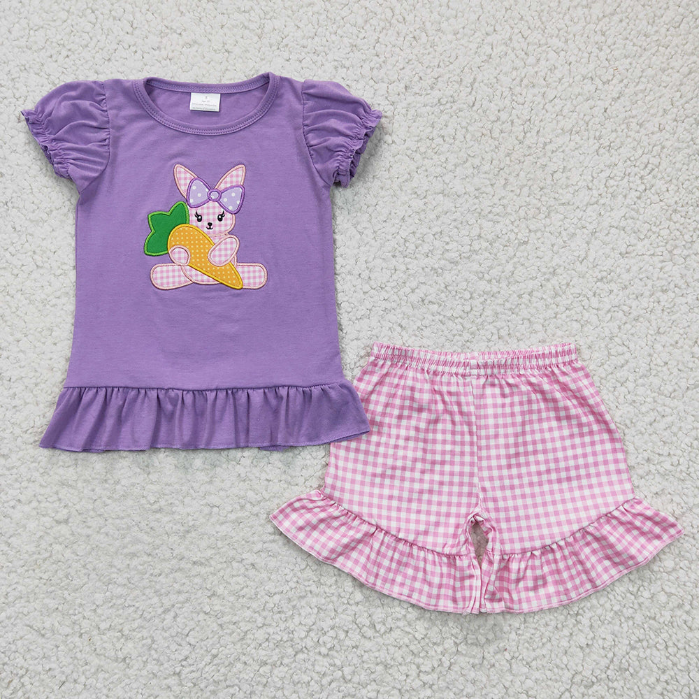 Baby Girls easter rabbit carrot shorts sets clothes sets