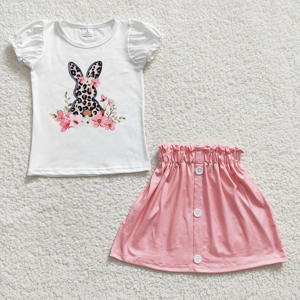 Baby Girls Easter Bunny top Pink Skirt Clothes Sets