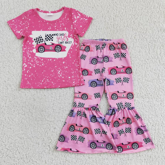 Baby Girls Pink Racing Car Sibling Sister Dresses Bell Pants sets