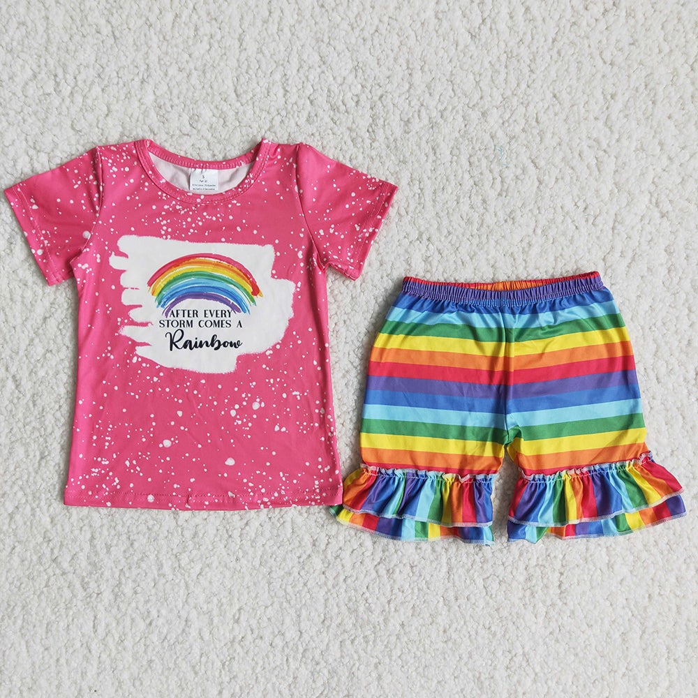 Rainbow colorful stripes exquisite ruffles Shorts sets