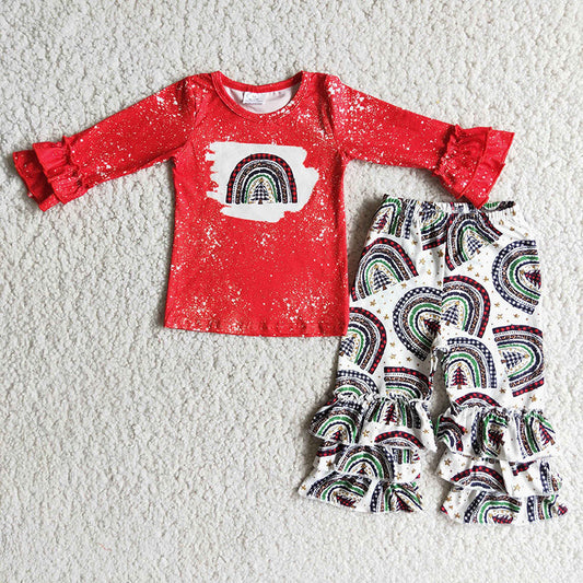 Christmas rainbow ruffle pants sets