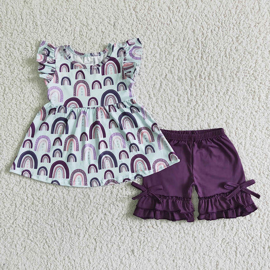 Baby girls purple rainbow ruffle shorts sets