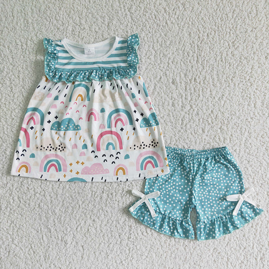 Baby girls rainbow tunic ruffle shorts sets
