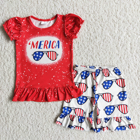 4th of July Merican baby girls red shorts sets