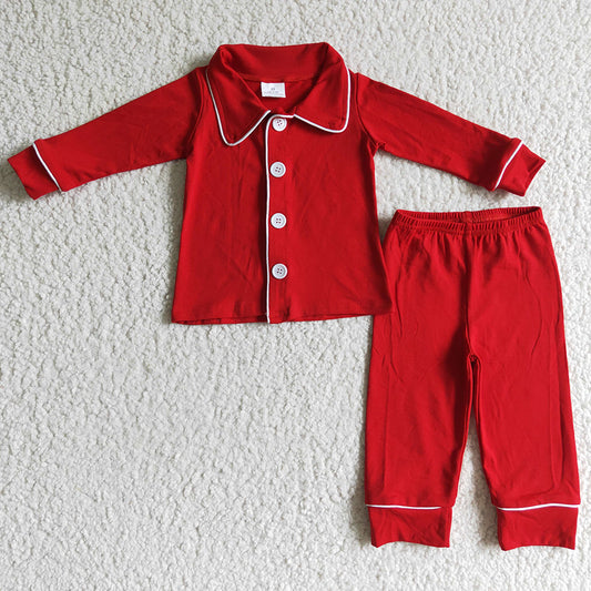 Baby Boys red color cotton Christmas pajamas pants clothes sets