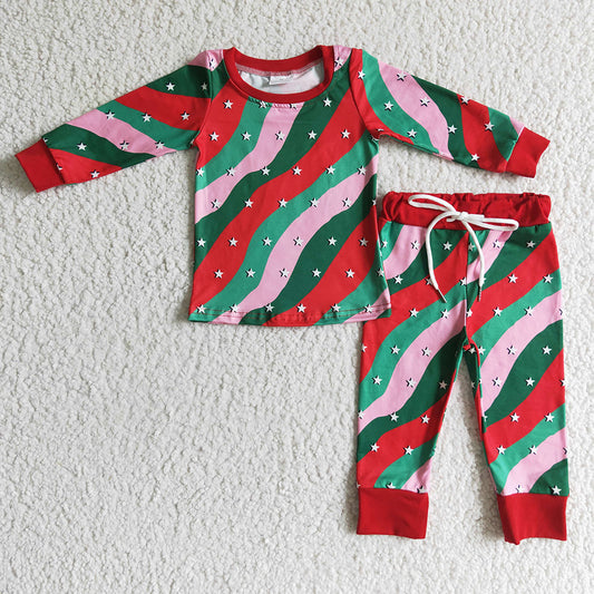 baby girls Christmas stripe pajamas sets