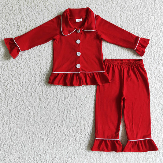 Baby girls red color cotton Christmas pajamas pants clothes sets