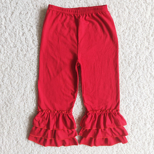 Red cotton triple ruffle pants