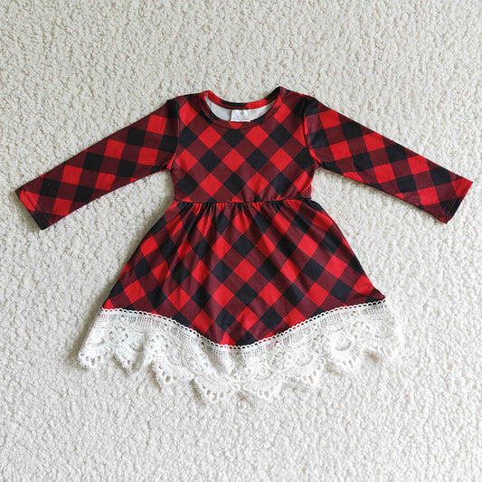 Baby girls Christmas black red plaid lace dresses