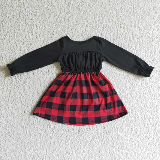 Baby girls black red plaid Christmas dresses