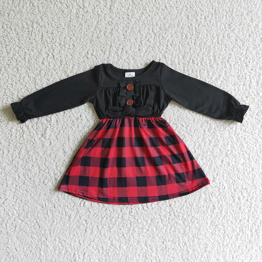 Baby girls black red plaid Christmas dresses