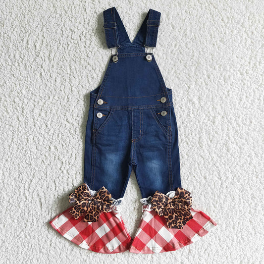 Baby Girls plaid Christmas ruffle denim overall