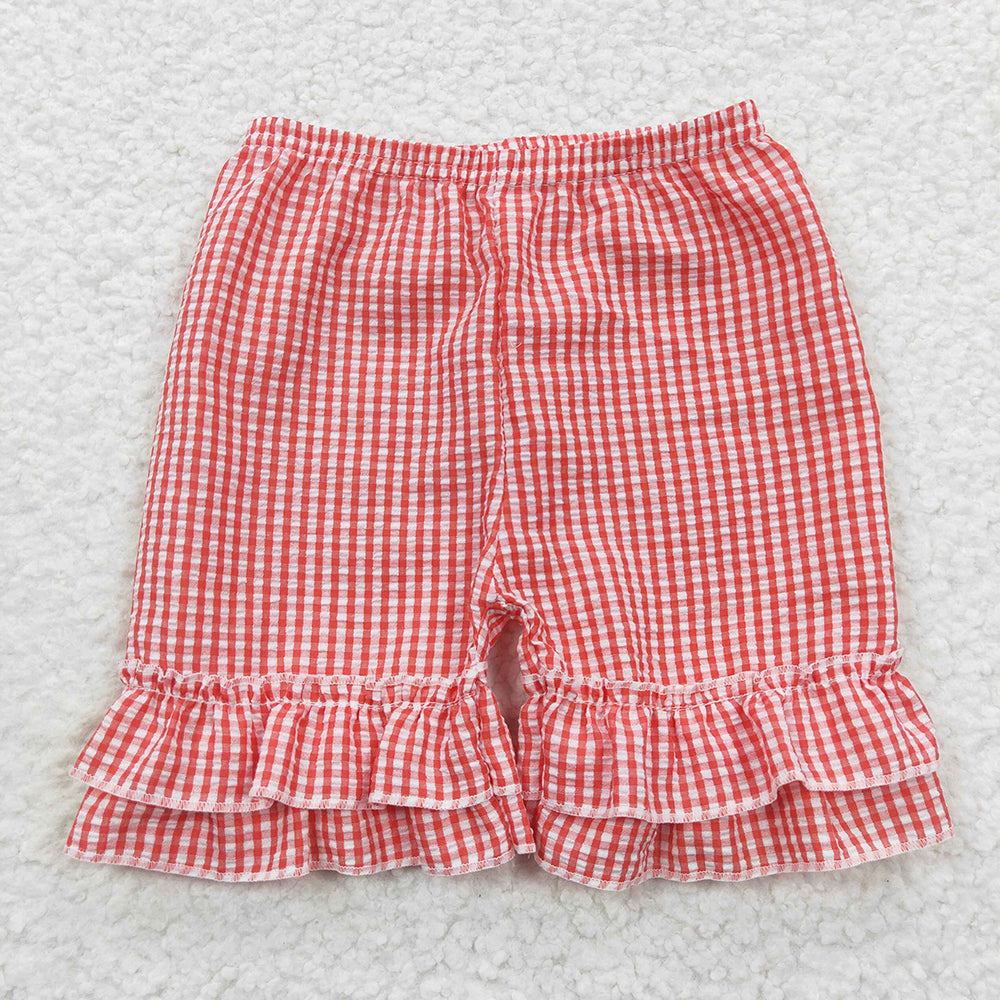 Baby Girls Red Ruffle Plaid Seersucker Fabric Shorts