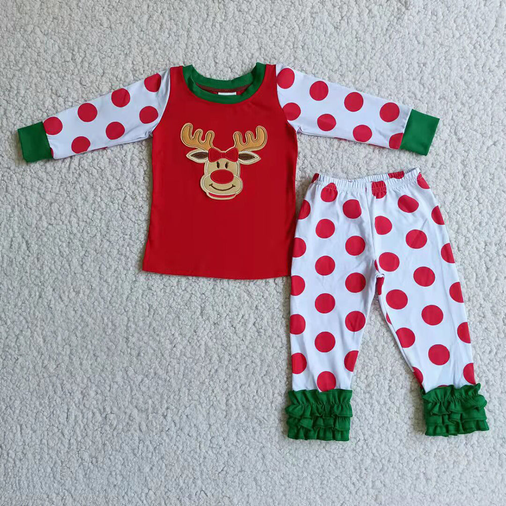 Girls Reindeer embroidered pajamas
