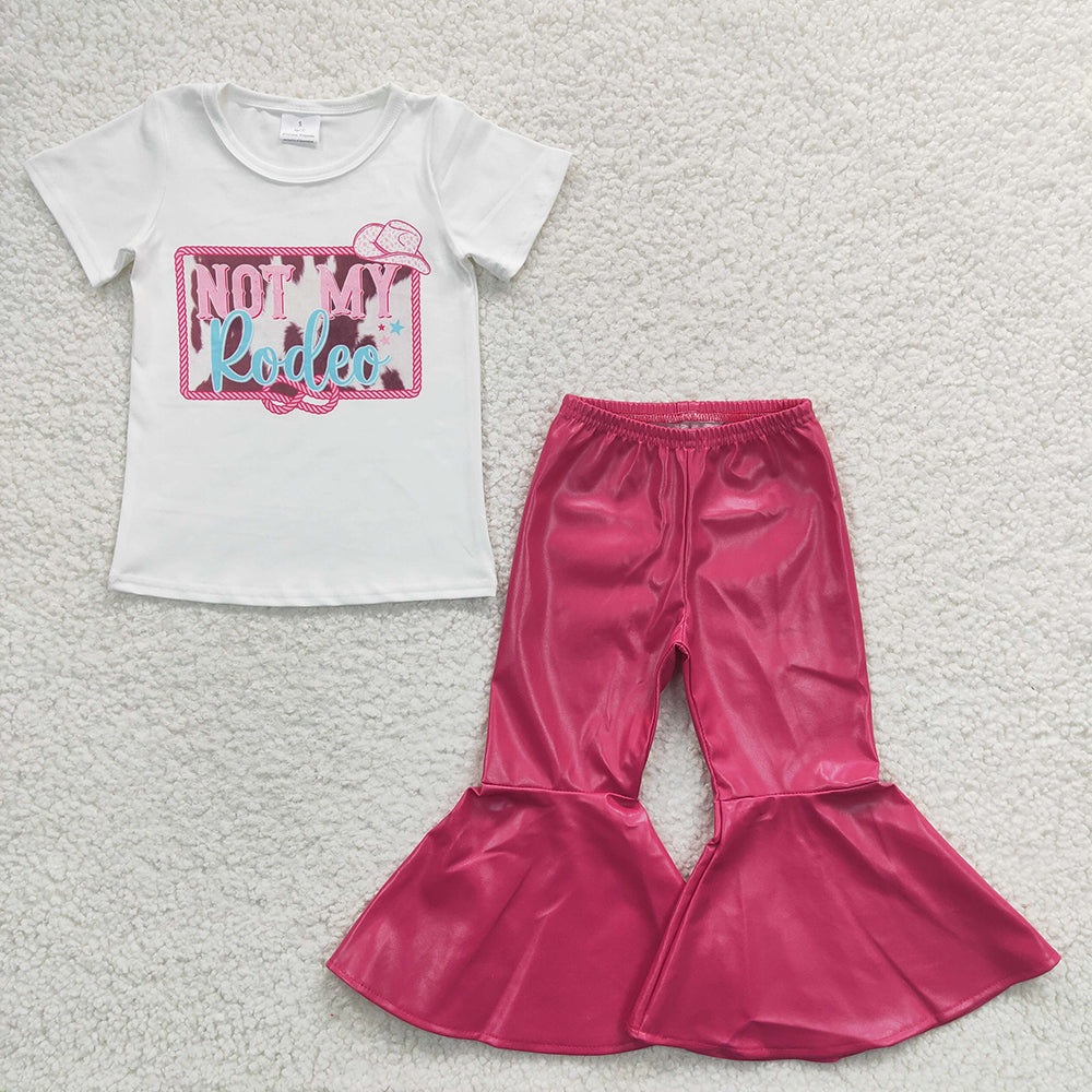 Baby Girls Not My Rodeo Tee Dark Pink Pleather Pants Clothes Sets