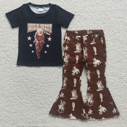 Baby Girls Wild West Top Redeo Denim Pants Clothes Sets