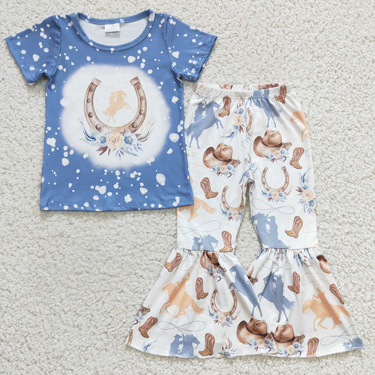 Baby Girls Horse Western Blue Bell Pants sets