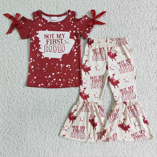 Baby girls rodeo western red bell pants clothing sets