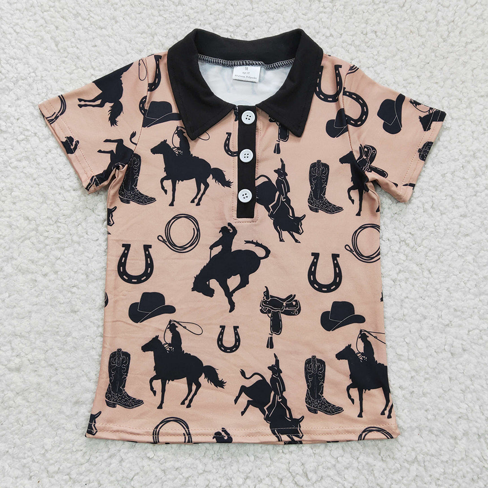 Baby Boys Horse western short Sleeve pullover shirts tops