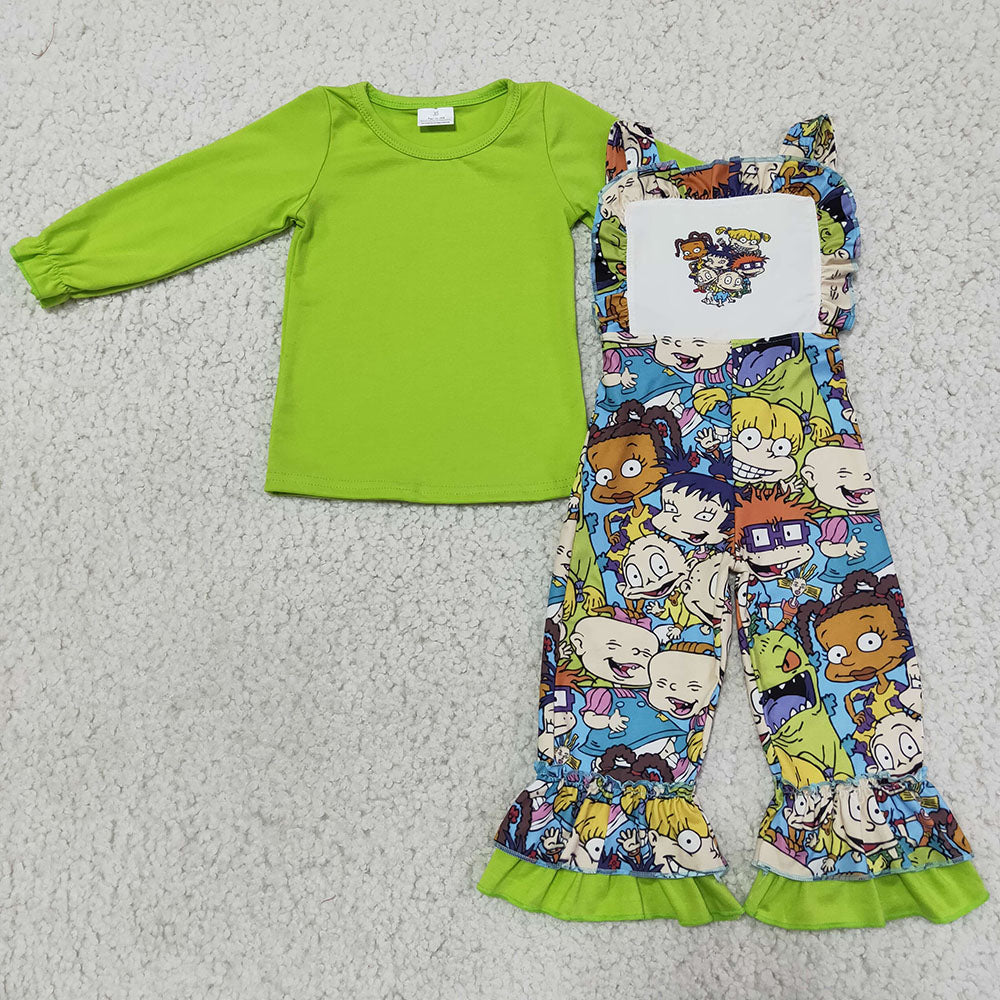 Green Cartoon overall 2pcs sets