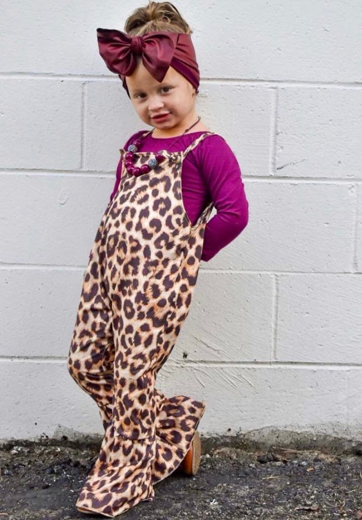 baby girls leopard strap overalls jumpsuits