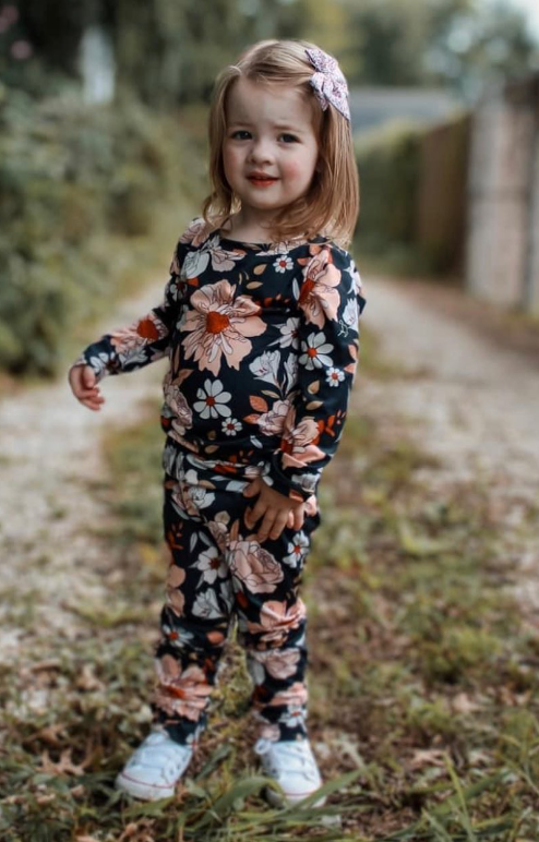 baby girls black floral fall pajamas sets