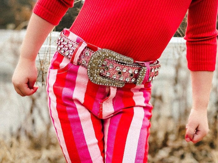 Baby Girls Valentines Pink Stripe Bell Jeans Denim Pants