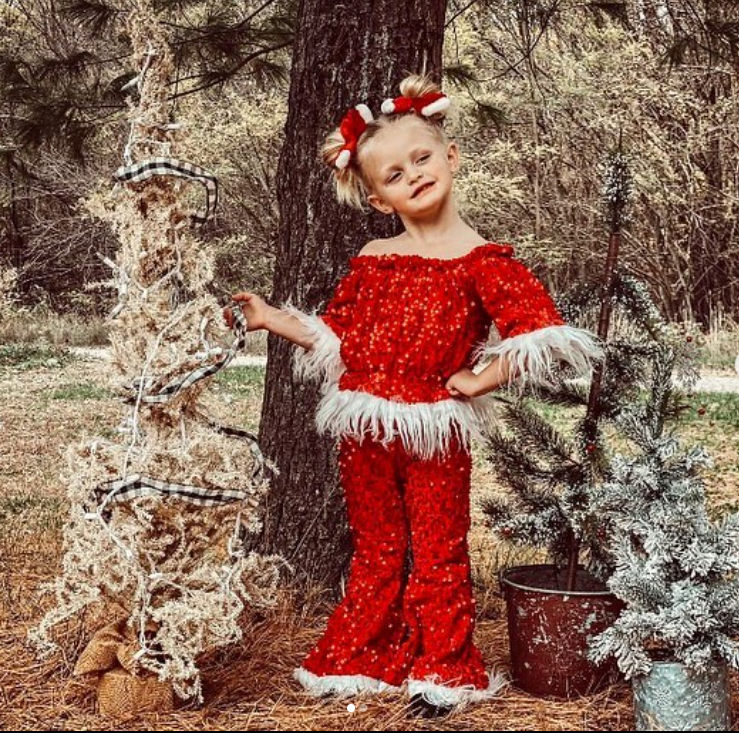 Baby Girls red Christmas sequin fur pants sets