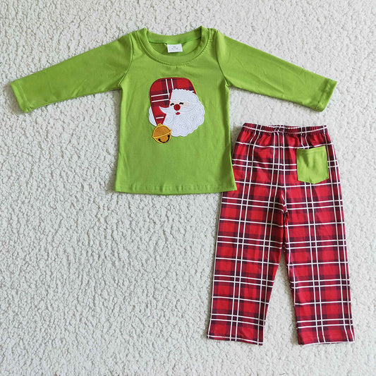 Baby boys Christmas santa top red plaid pants clothes sets