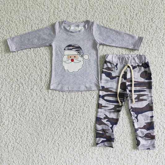 Kids Boys Grey Camo Santa Christmas Pants Clothes Sets