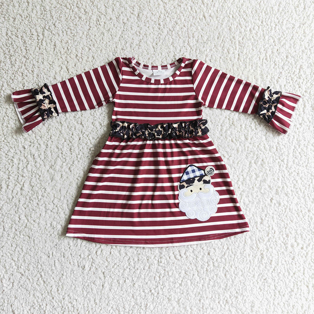 Baby girls Christmas wine stripe santa long sleeve dresses