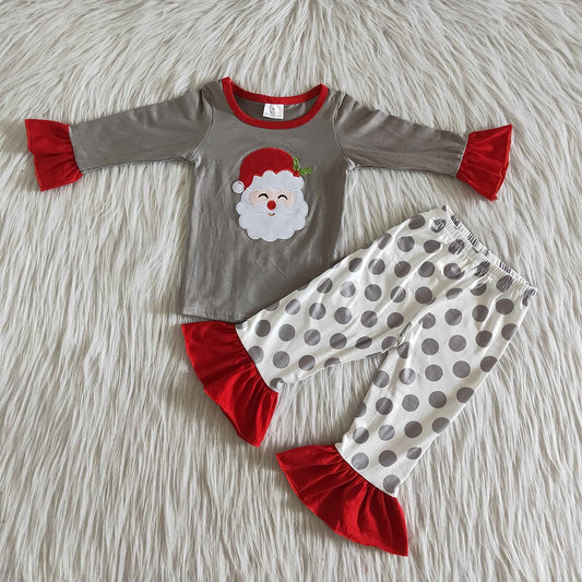 Baby Girls Christmas Santa dots ruffle pajamas sets