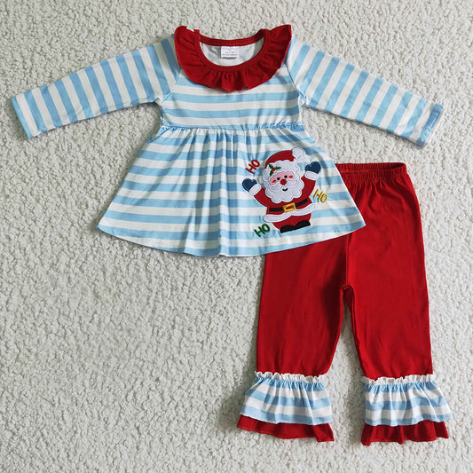 Baby Girls santa Christmas ruffle pants clothes sets