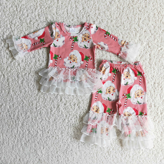 Baby girls santa lace ruffle Christmas sets