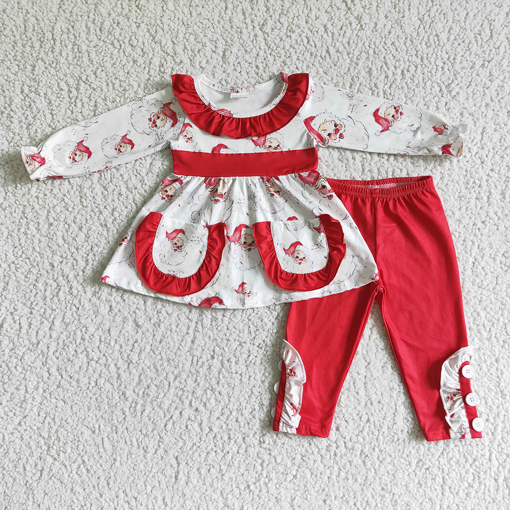 Baby girls Christmas santa pocket pants clothes sets