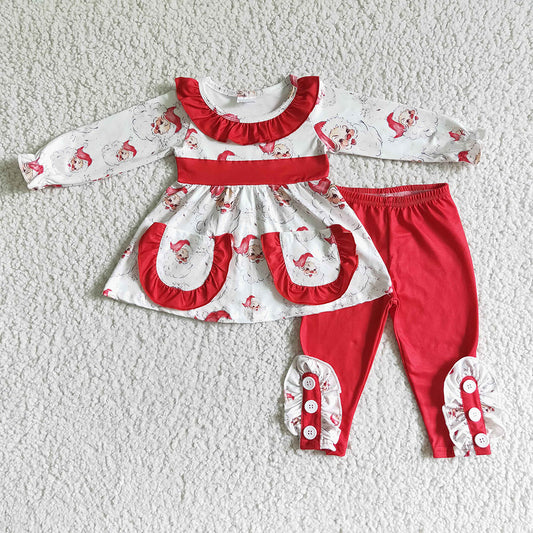 Baby girls Christmas santa pocket pants clothes sets