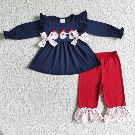 Baby Girls Christmas three santa bow tunic ruffle pants sets