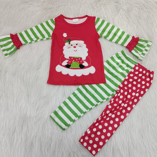 Girls santa stripe sets